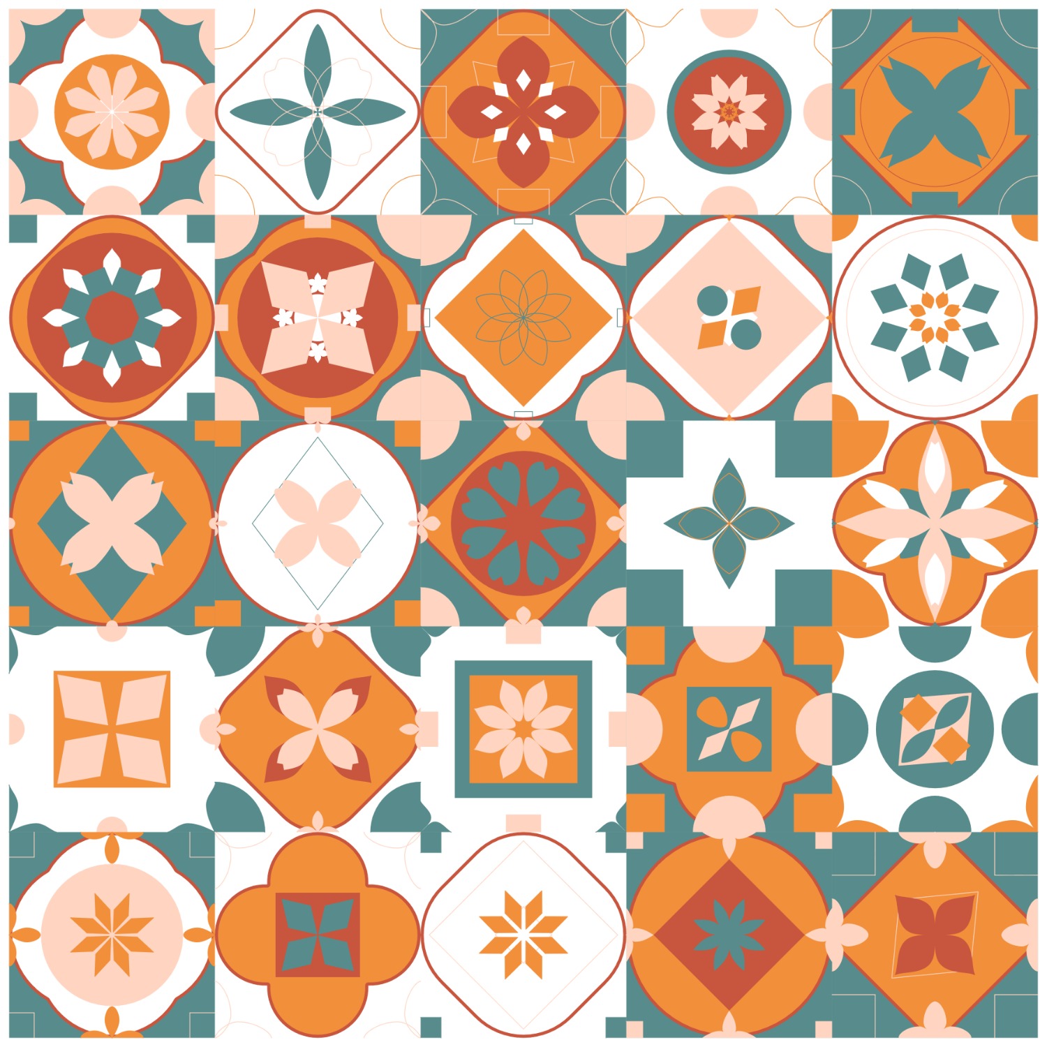 5 by 5 coral-reef tiles on one sheet
