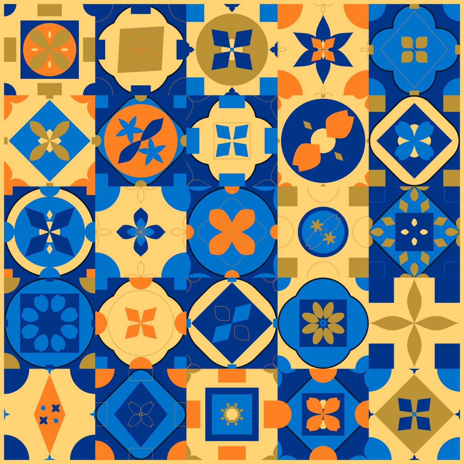 5 by 5 royal-sunset tiles on one sheet