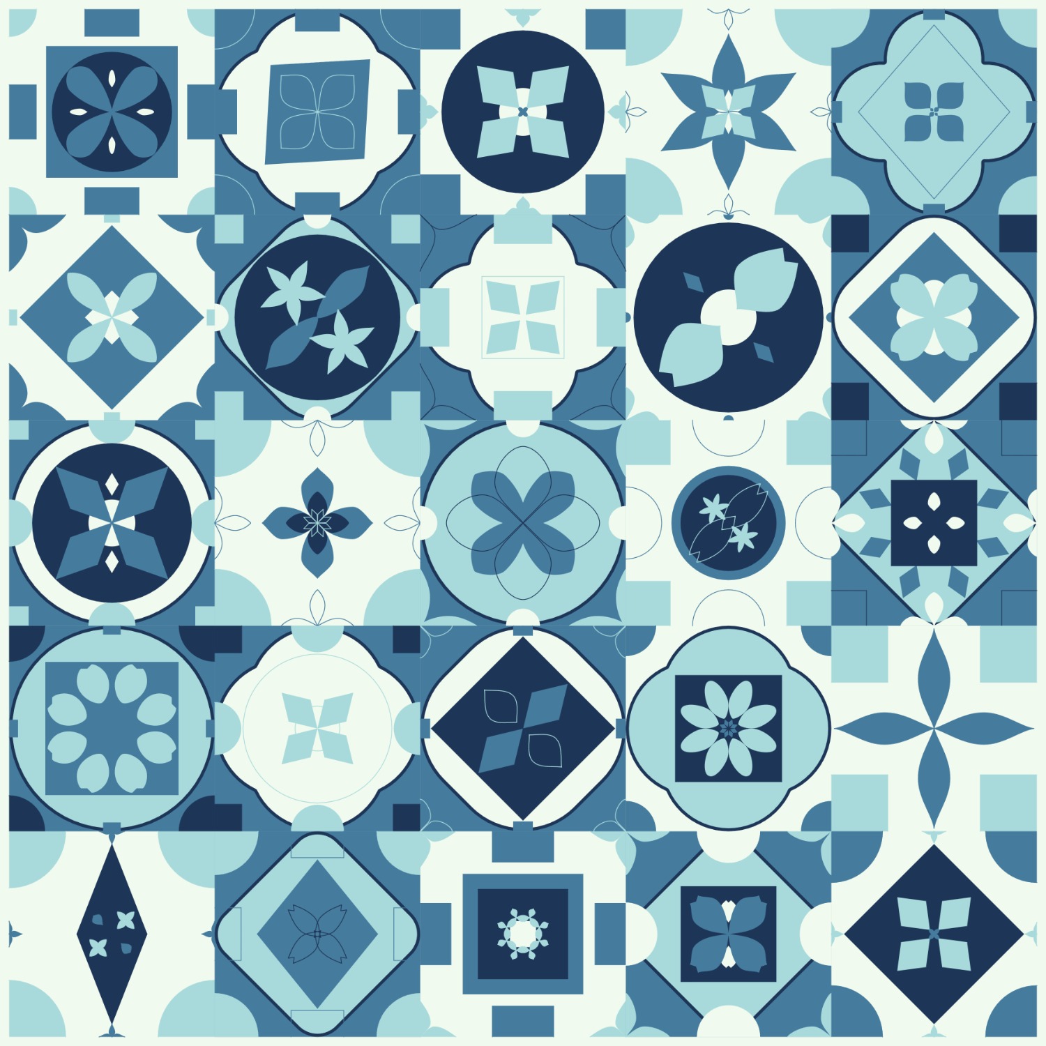 5 by 5 mediterranean tiles on one sheet