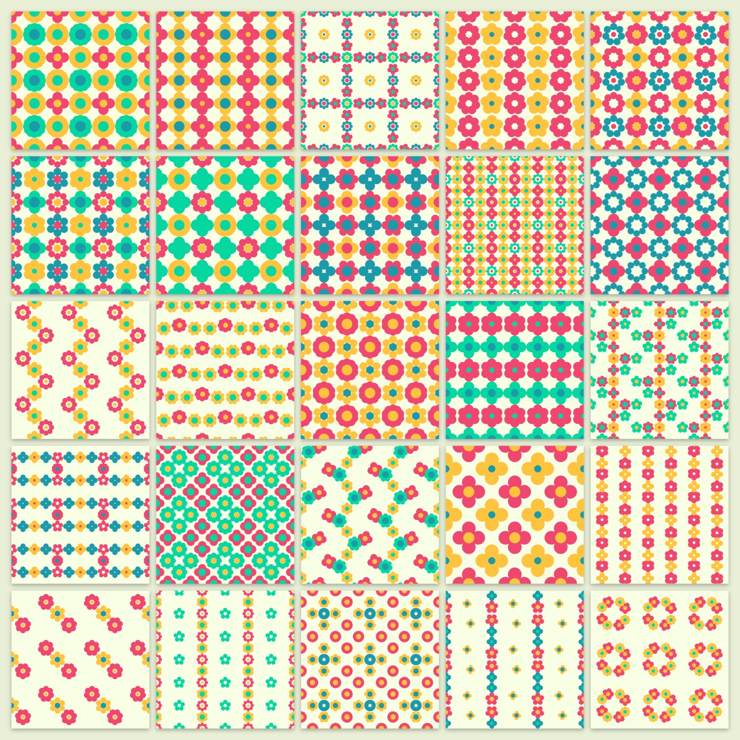 5 by 5 bright-contrast pages on one sheet